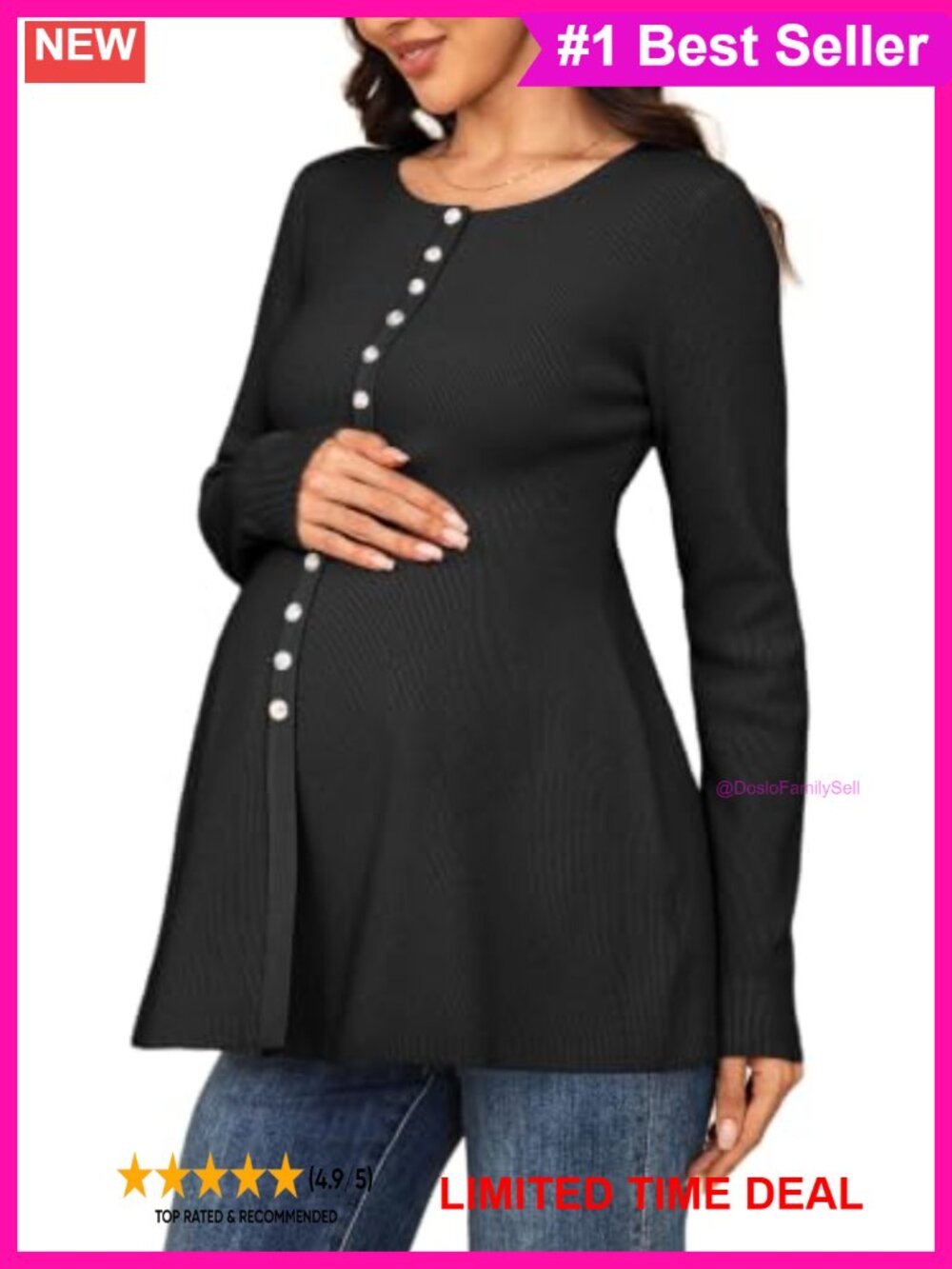Maternity Long Sleeve Tunic Sweater Dress A-Line Babydoll Pullover